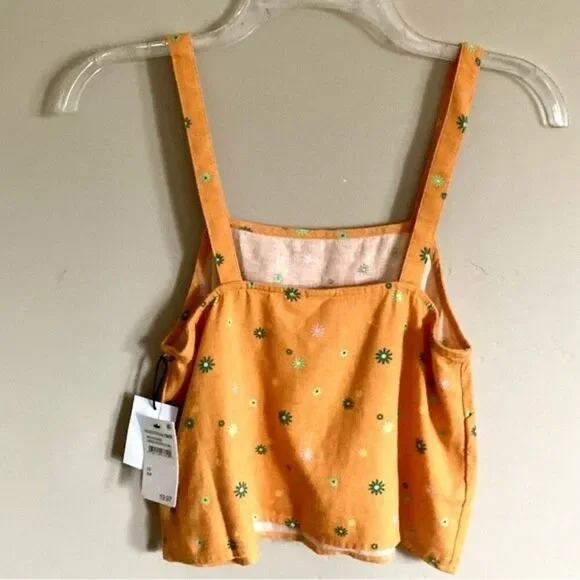 NEW Nordstrom Abound Orange Asterisk Floral Linen Print Camisole Top Size XS - Picture 5 of 8